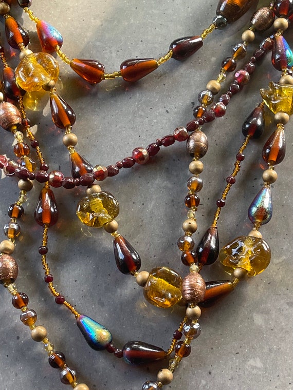 Vintage Glass beaded multi thread necklace with l… - image 2