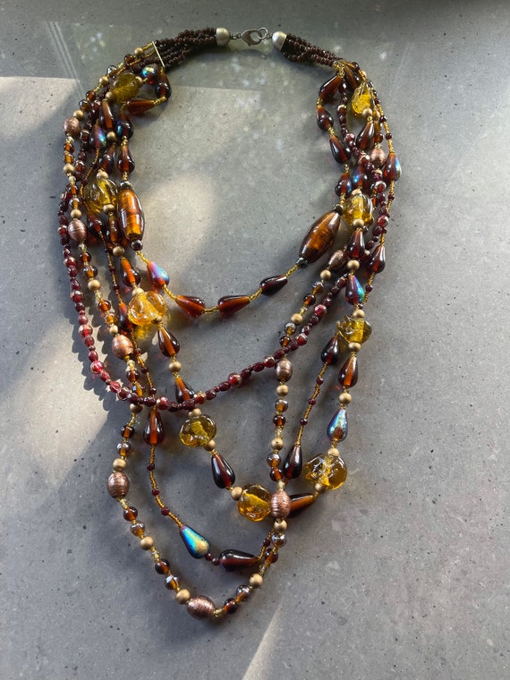 Vintage Glass beaded multi thread necklace with l… - image 1