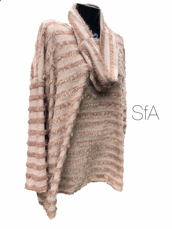 Stripped eyelash style jumper with matching scarf snood, size 3XL, in 3 colours
