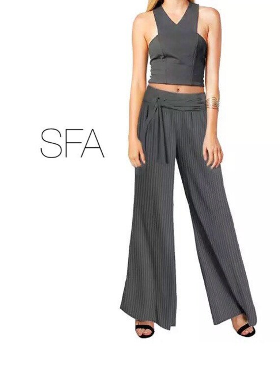 Pleated stretch velour velvet type trouser with tie band.. size, 8 10 12 14.
