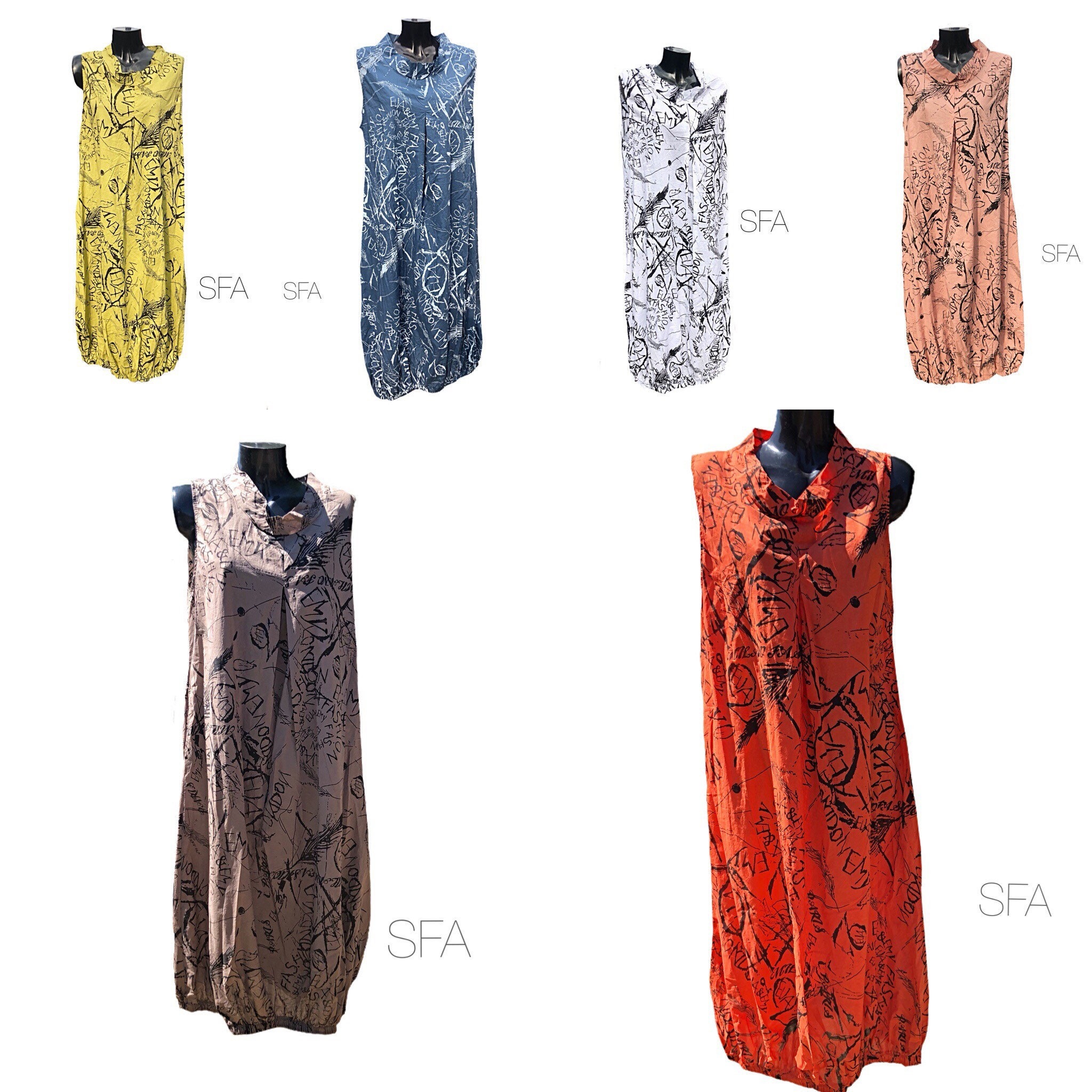 Image of Lagenlook Long Sleeveless Dress, Parachute Dress With Elasticated Bottom, in Orange Or Taupe