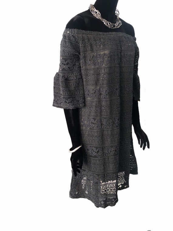 Charcoal and khaki lace dress over khaki lining. Size 10-14 UK size large