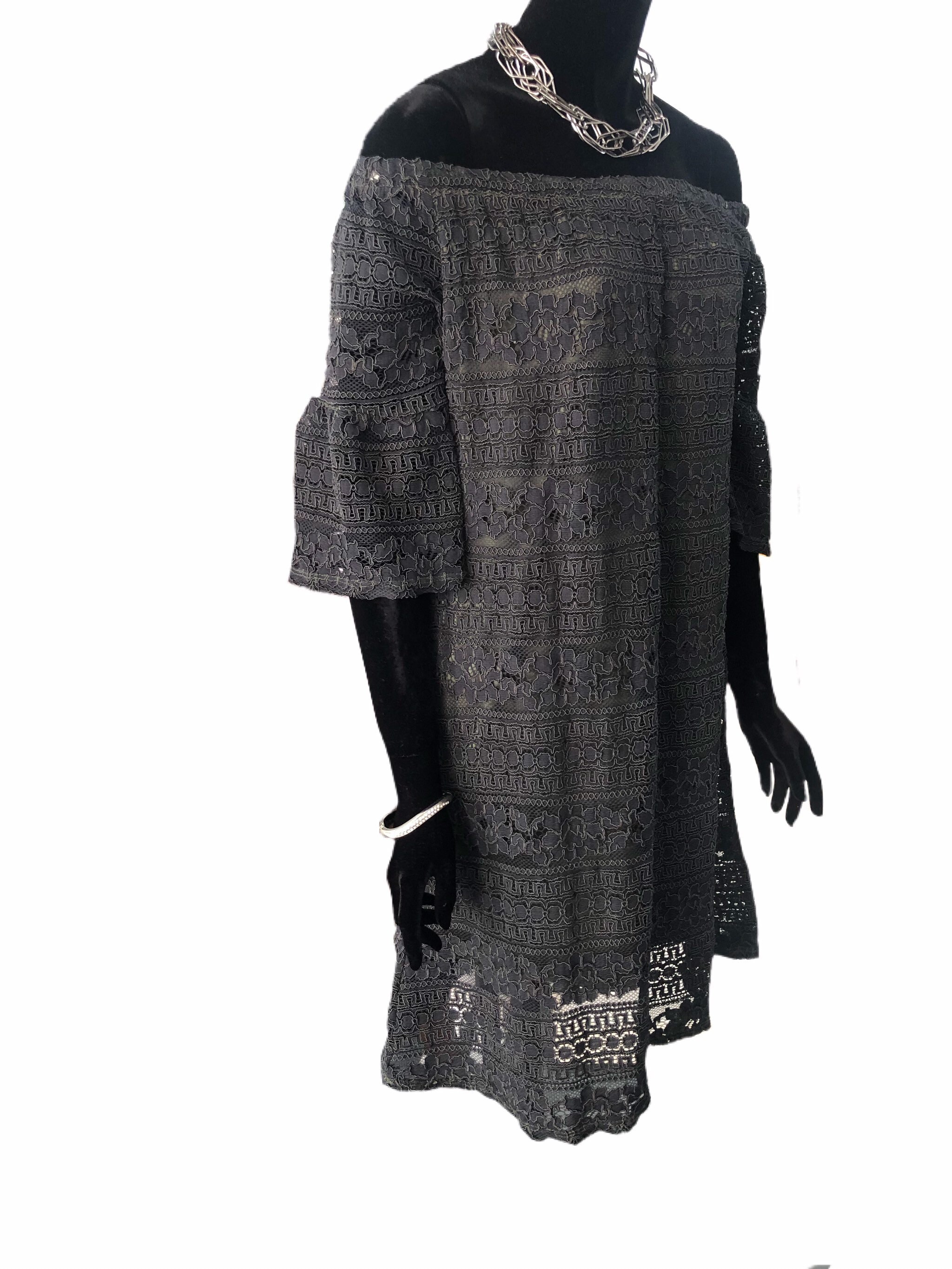 Image of Charcoal & Khaki Lace Dress Over Lining. Size - Uk Size Large