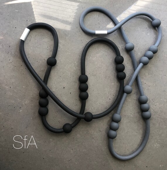 Lagenlook, geo, rubber ball necklace in grey or Black