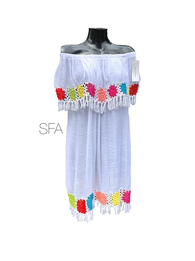 dress Hippy chic gypsy Can be worn in 4 different ways boho bardot top tunic Crochet design with cotton cheescloth body.
