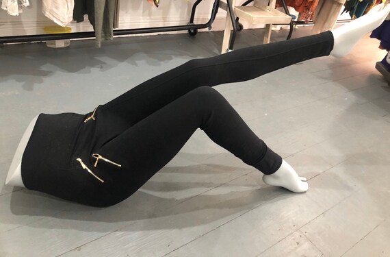 BLACK Fleece lined leggings With Gold Zips. High waisted band. size 10-16 PLus