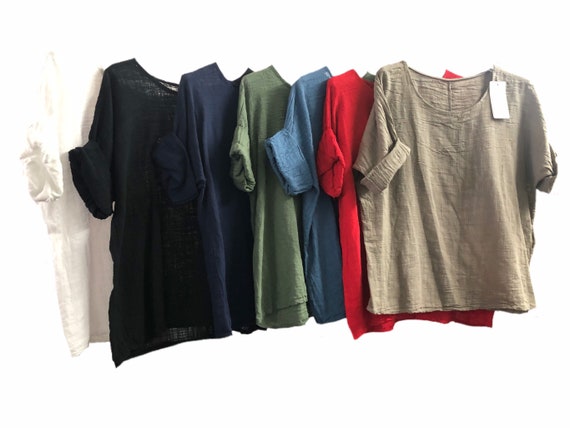 Lagenlook basic top, tunic, blouse, 100% cotton. In 8 different colours. Size 10, 12, 14, 16.UK XL
