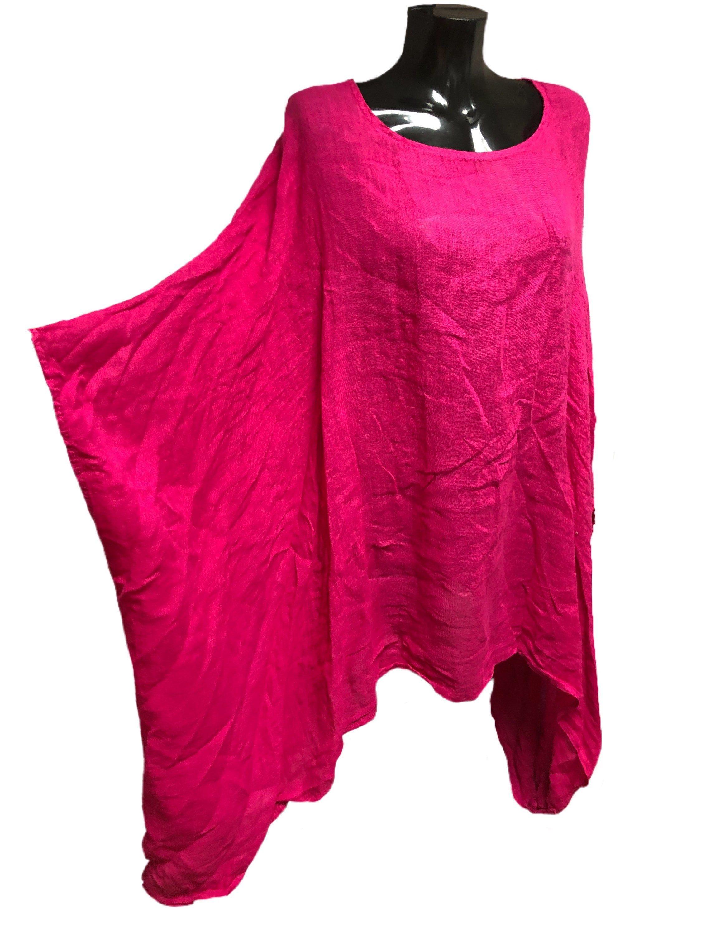 Image of Italian, Lagenlook, Linen, Panel Top, in  Colours, Last Few Remaining. Bat Winged, Plus Size Floaty Top. xl