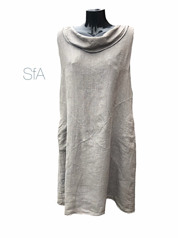 Lagenlook linen dress, with cowl neck. In 5 colours. Size 3XL