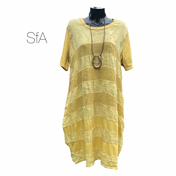 Lagenlook, quirky linen panel and cotton dress, with tshirt sleeves, in 4 colours, 3XL, bust 48"