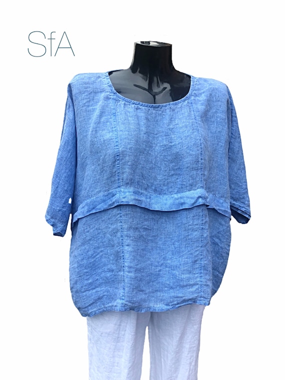 Lagenlook quirky plus size, linen tunic, in 3 different colours. Size 3XL.