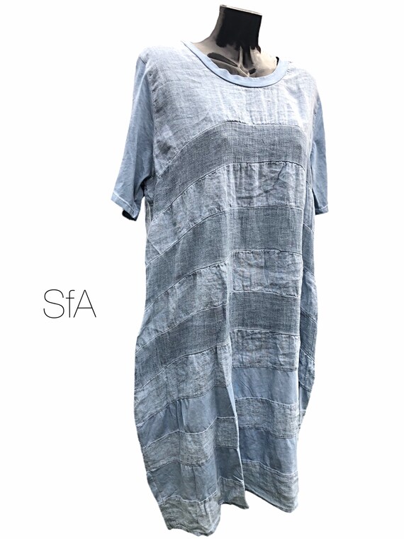Lagenlook, quirky linen panel and cotton dress, with tshirt sleeves, in 4 colours, 3XL, bust 48"