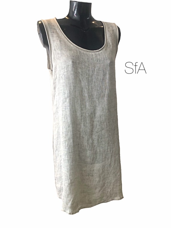 Lagenlook linen, cotton stretch back sleeveless dress, with stretch cotton back, in 4 colours, 10-14 UK