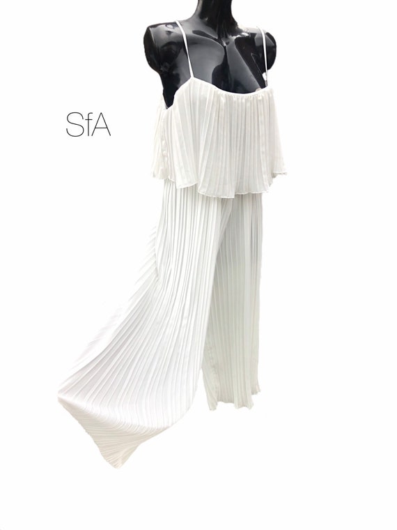 white pleated playsuit