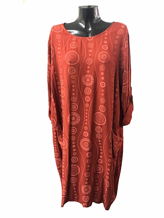 Lagenlook dress in viscose, 3 different colours, long sleeves. Size XL