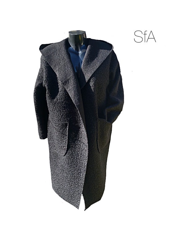 Boucle teddy bear coat. Long hooded Jacket. Size U.K. 10, 12, 14, 16, 18. SIze 2XL