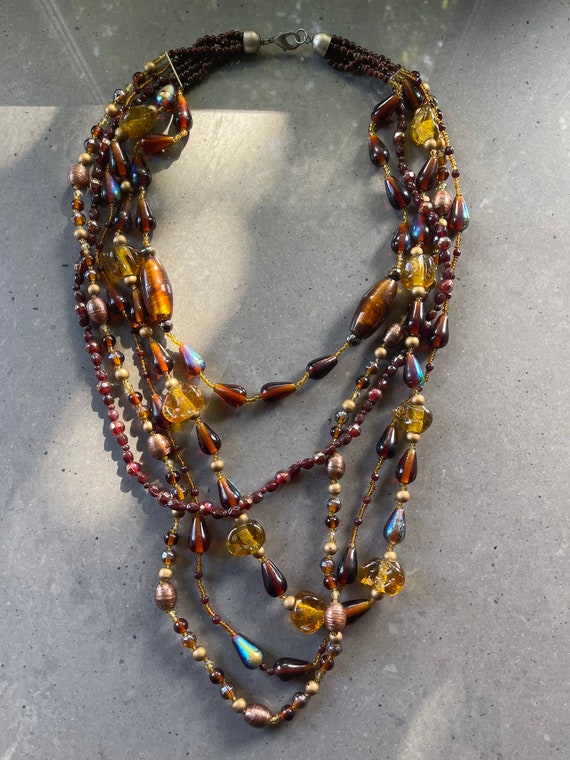 Vintage Glass beaded multi thread necklace with l… - image 3