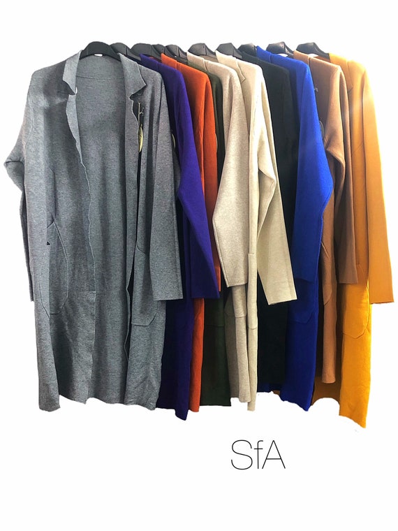 Long cardigan coat, heavy feel, in lots of different colours. Size XL UK size 10, 12, 14, 16 18, 2XL