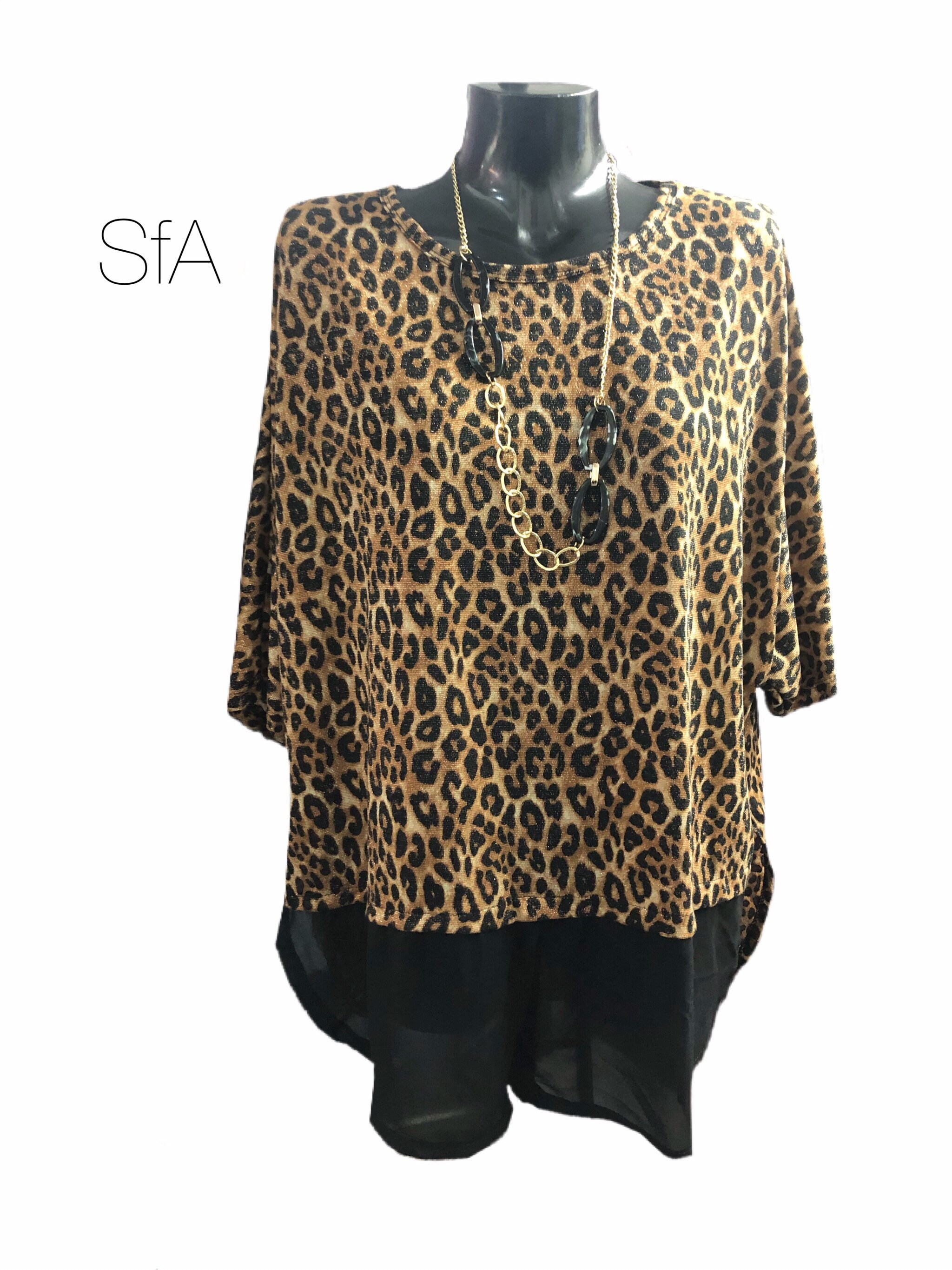 Image of Leopard Print Tunic Top, With Shear Black Trim & Free Necklace xl