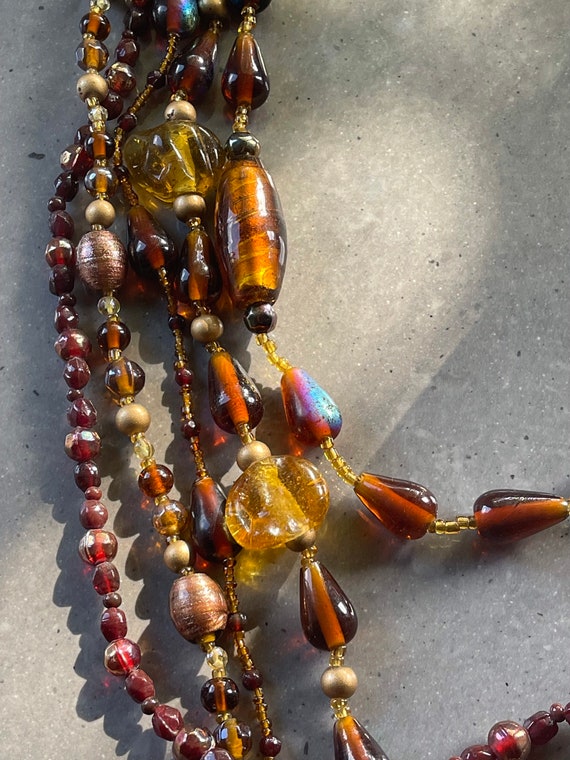 Vintage Glass beaded multi thread necklace with l… - image 5