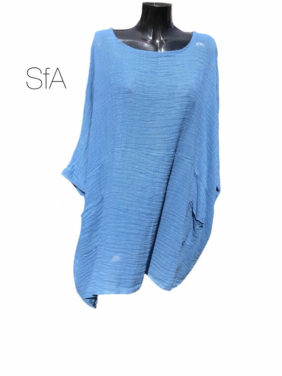 Lagenlook tunic, plus size with patch pockets, in 4 different colours size 5XL plus