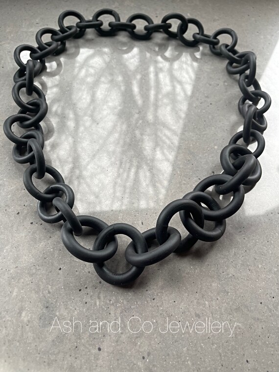 Single Strand Long Black Silicone Rubber Necklace Statement Piece