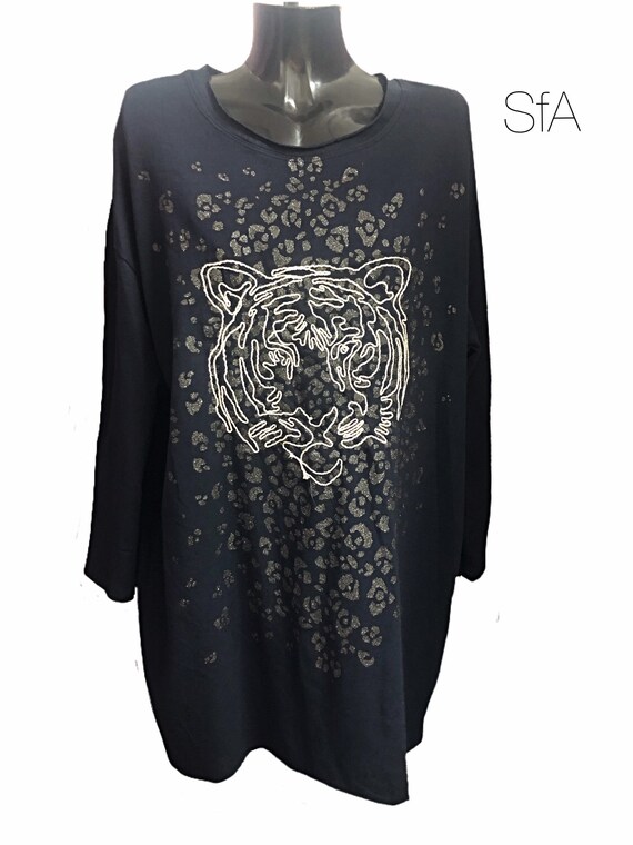 Lion, tiger tunic, dress. Super long thick tshirt size 12 14 16 18 20, Size 2XL