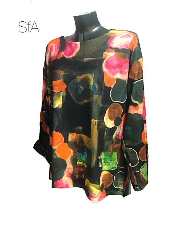 Lagenlook Bella Blue Tunic, arty, Unique, Quirky. Size 2XL
