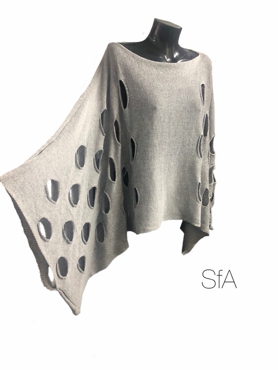 Lagenlook ponchos with hole effect. Regular to plus size 3XL UK 10, 12, 14 ,16, 18, 20, 22