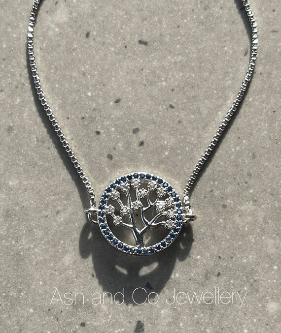 Crystal Tree of Life Crystal Bracelet With Blue and Clear Crystal