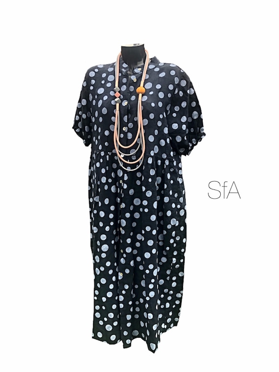 Lagenlook, 100% linen polka dot, spots dress, with short sleeves, in 4 coulors. Size 3XL