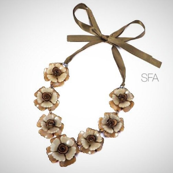 Ribbon Flower Necklace Etsy