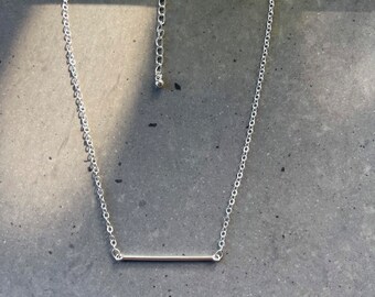 Balance bar necklace, silver plated balance necklace.