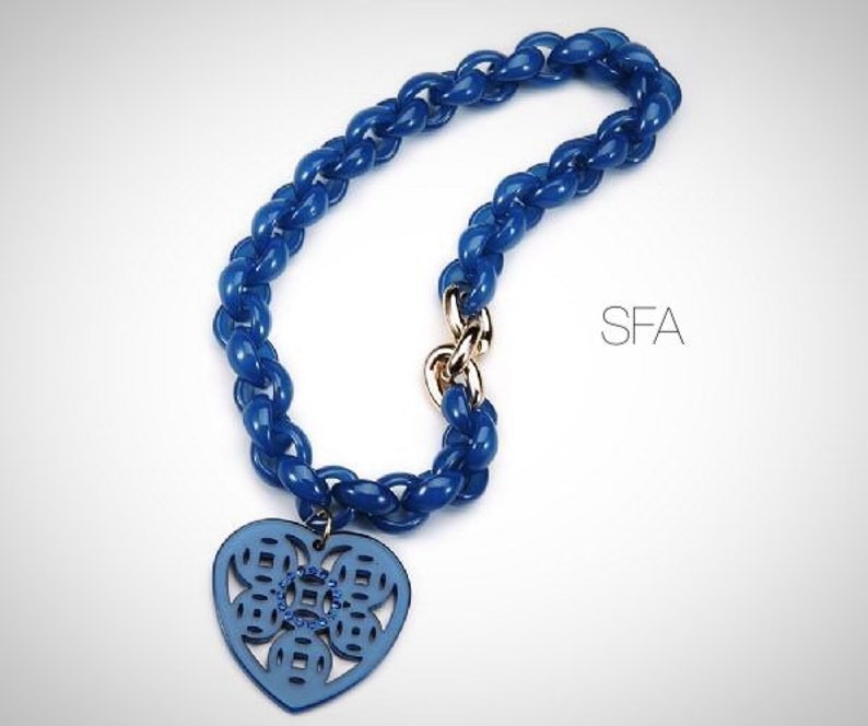 Abby statement piece, chunky heart necklace in 3 different colours Blue