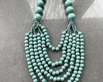 Collier Multi-Rangs En Bois De Coco Et Coquillages - Bijou Éthnique Occasion Bon État
