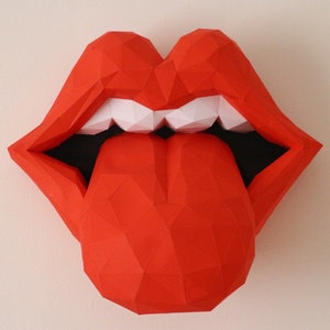 Rolling Stones papercraft PDF, DXF Lips With Tongue, paper trophy, low poly, papermodel, logo, on wall, templates,