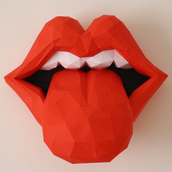 Rolling Stones papercraft SVG, PDF, DXF Lips With Tongue, paper trophy, low poly, papermodel, logo, on wall, templates,