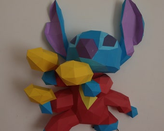 Lilo & Stitch cartoon papercraft, DIY PDF, DXF Low Poly, origami, template, sculpture, on wall, Paper Model, 3D