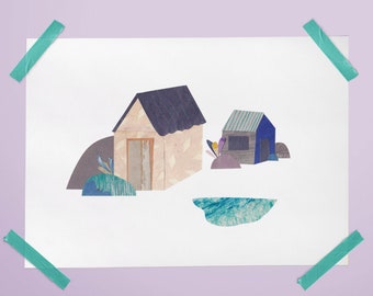 Beach Huts Collage Print