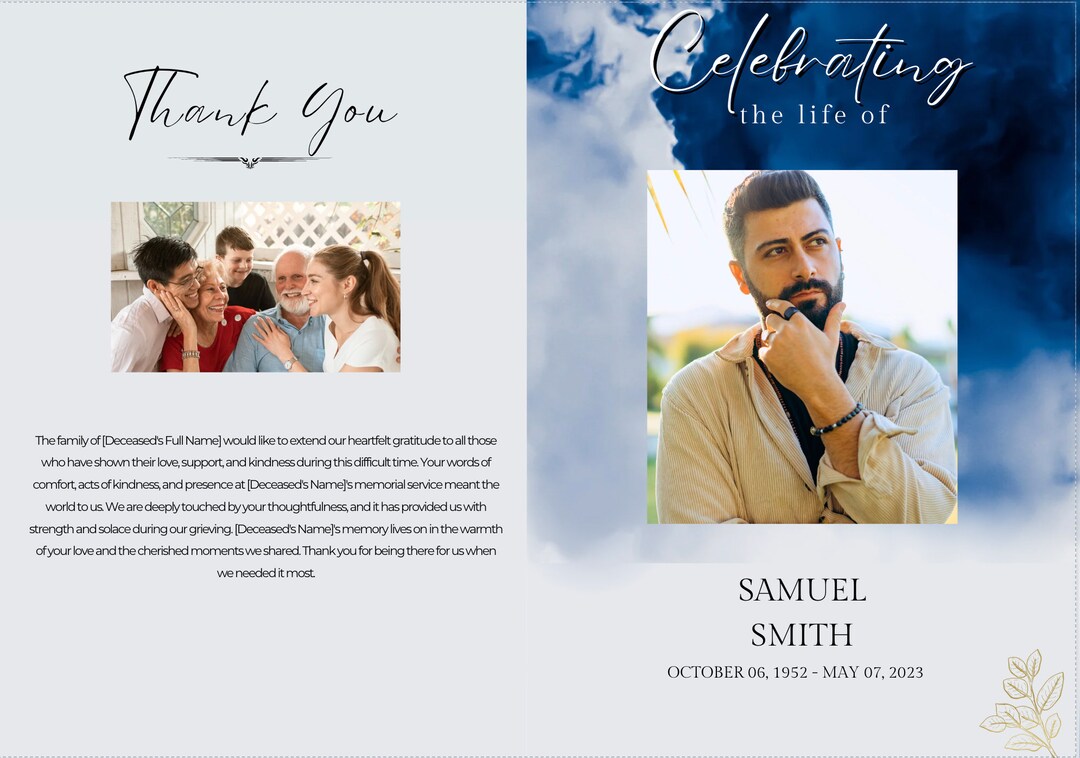 Elegant Navy Blue Funeral Memorial Obituary Template Create a Lasting