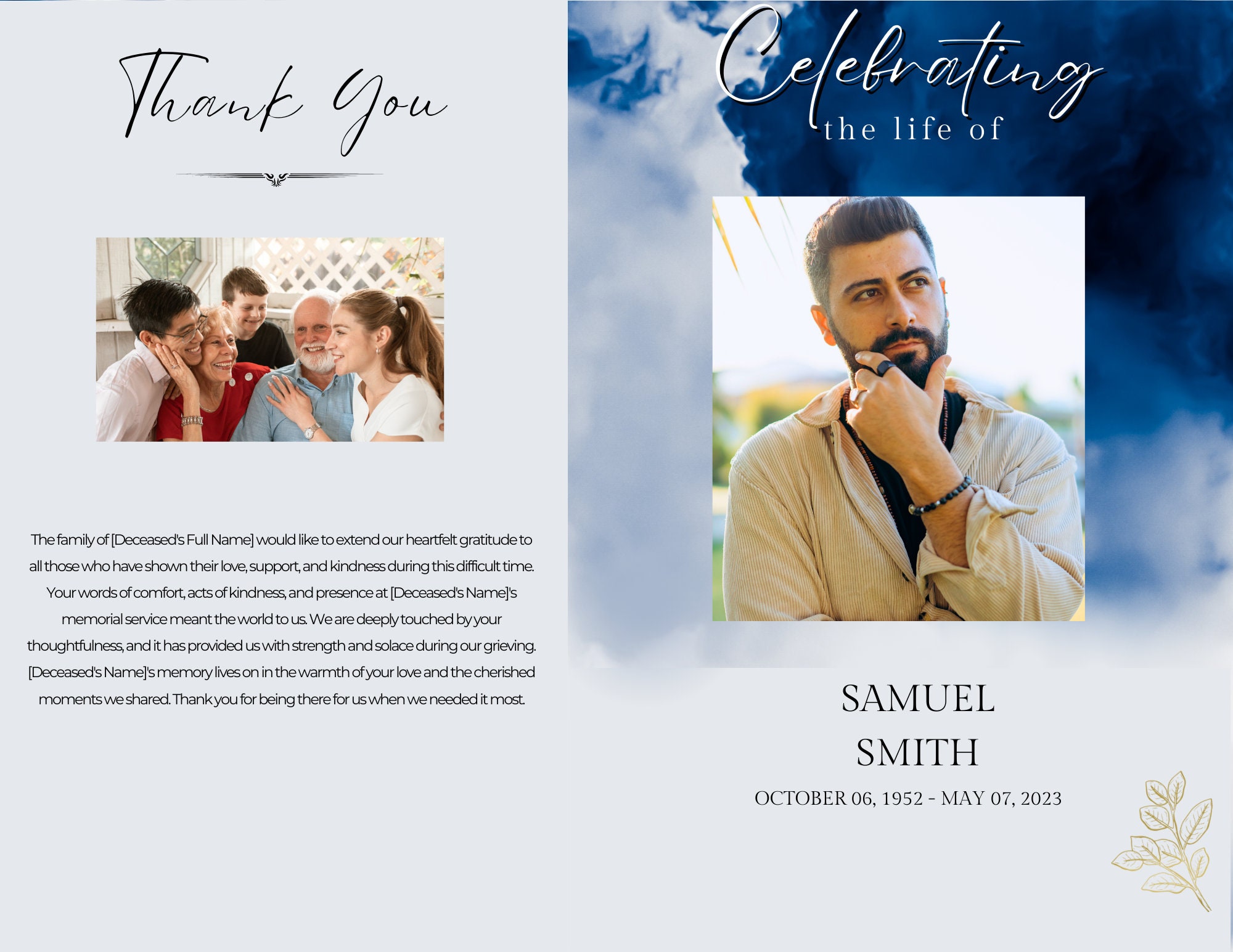 Elegant Navy Blue Funeral Memorial Obituary Template Create a Lasting