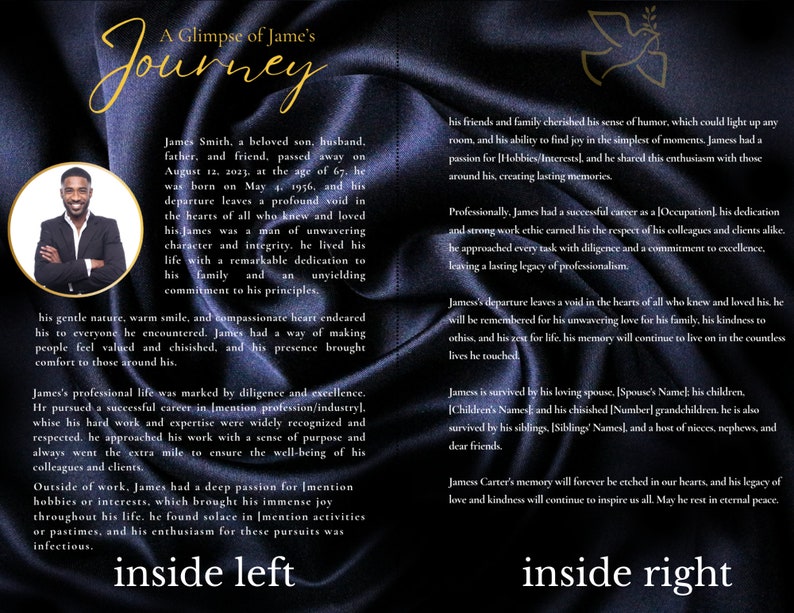 Black Satin Funeral Memorial Obituary Etsy