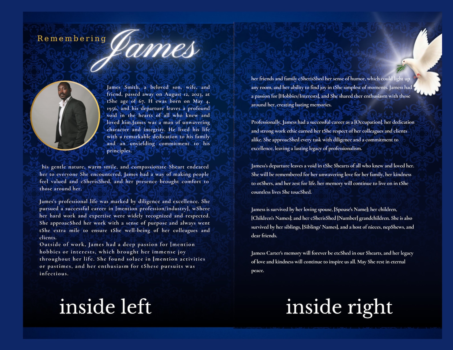Blue Royalty | Customizable Digital Funeral Obituary Template | Blue ...