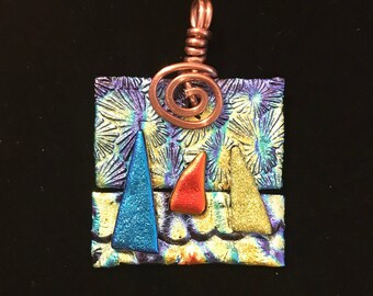 FIREWORKS on the BEACH from the BOAT Dichroic glass pendant