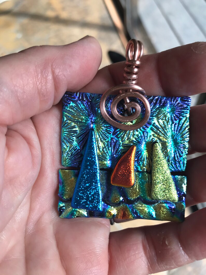 FIREWORKS on the BEACH from the BOAT Dichroic glass pendant