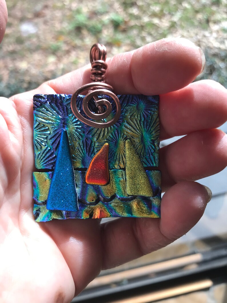 FIREWORKS on the BEACH from the BOAT    Dichroic glass pendant