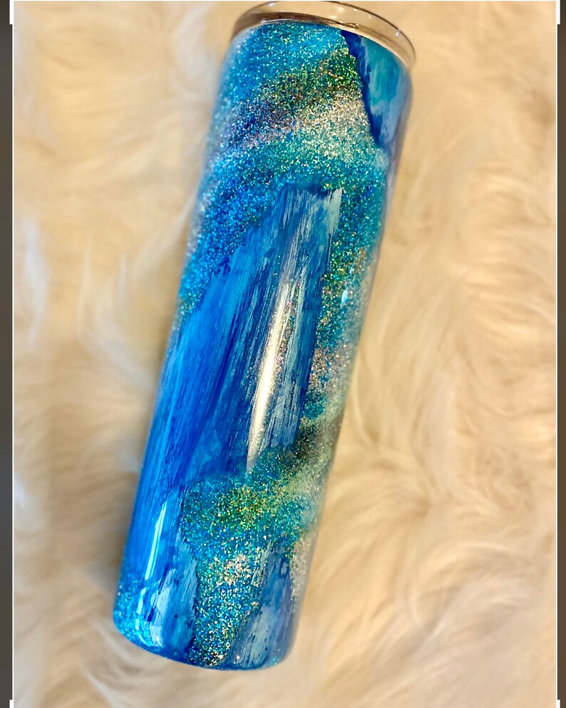 Distressed Geode Glitter Tumbler Epoxy Stainless Steel Teal Etsy