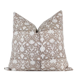 Tan Block Print Pillow Cover