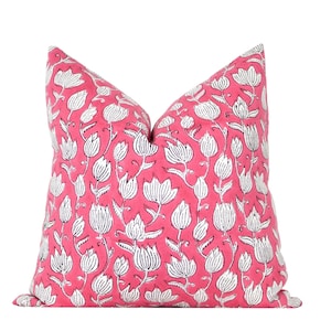 Pink Block Print Pillow Cover