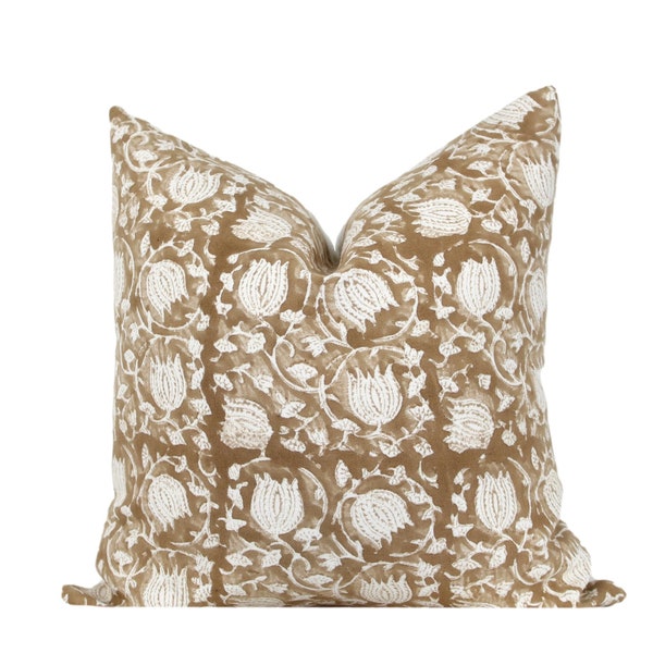 Tan Block Print Pillow Cover